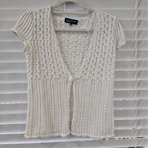 90s Style Crochet Knit Shortsleeve Blouse Top Cardigan Cable Knit Detail Size S